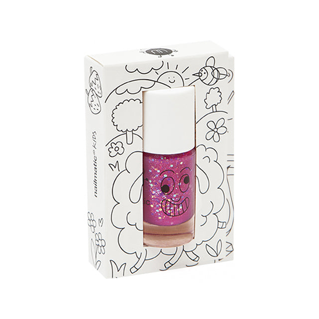 Giftfritt nagellack för barn - Sheepy, hallonrosa glitter